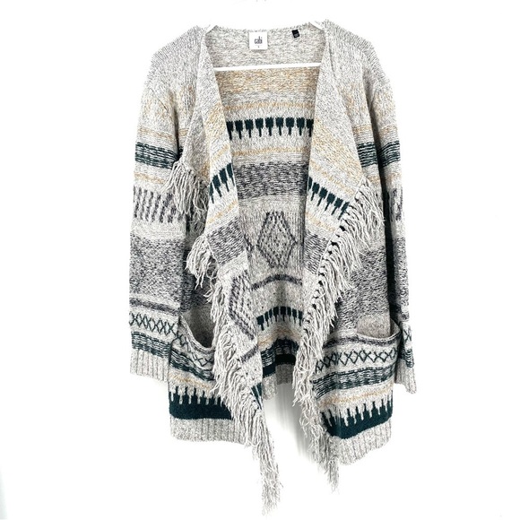 CABI Shetland Fringe Western Boho Drape Oversized Waterfall Cardigan Sweater - Picture 4 of 9